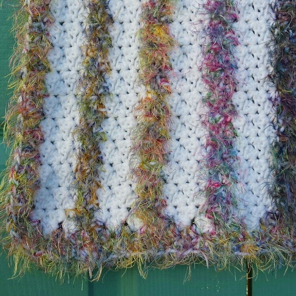 Hand Crafted Hand Crochet Striped Throw Blanket Of Many Colors - Picture 5 of 6